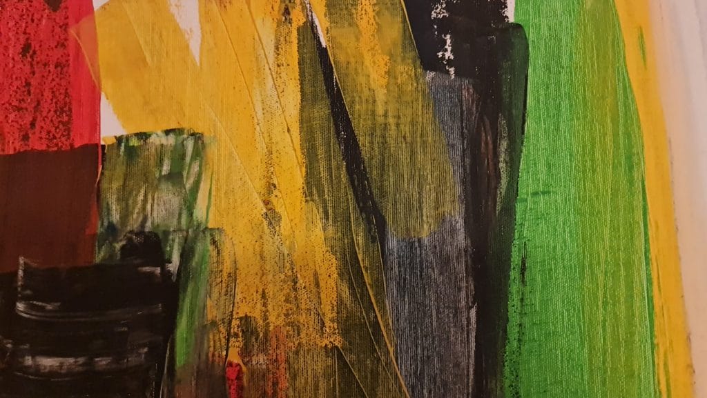 Abstrakte Malerei mit bunten Pinselstrichen.