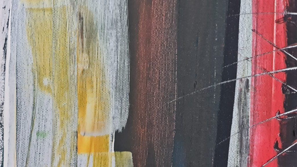 Abstrakte Malerei mit bunten vertikalen Linien.