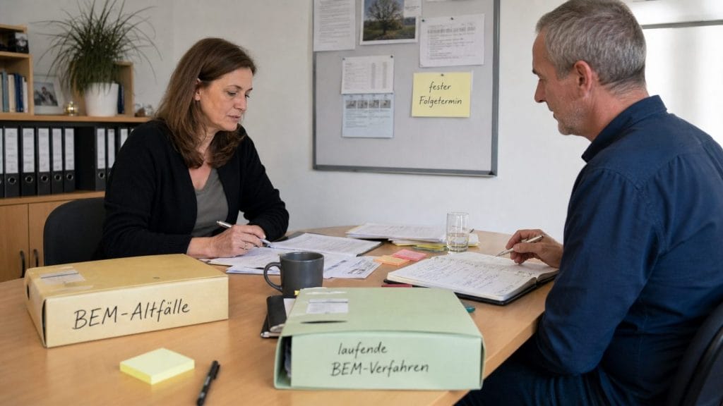 Zwei Personen besprechen Unterlagen im Büro