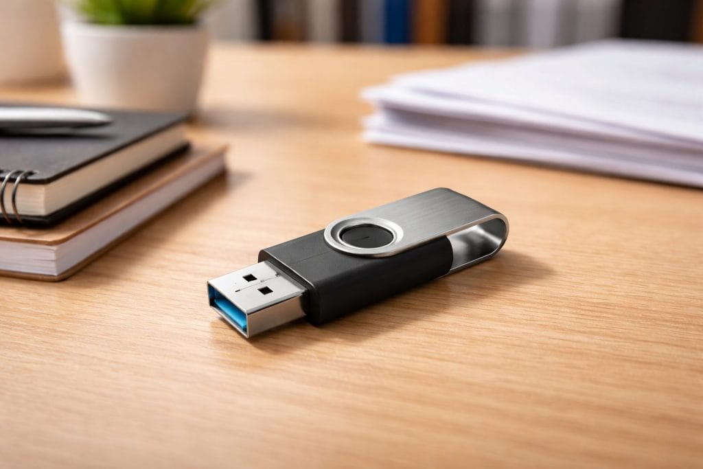 USB-Stick auf einem Schreibtisch
