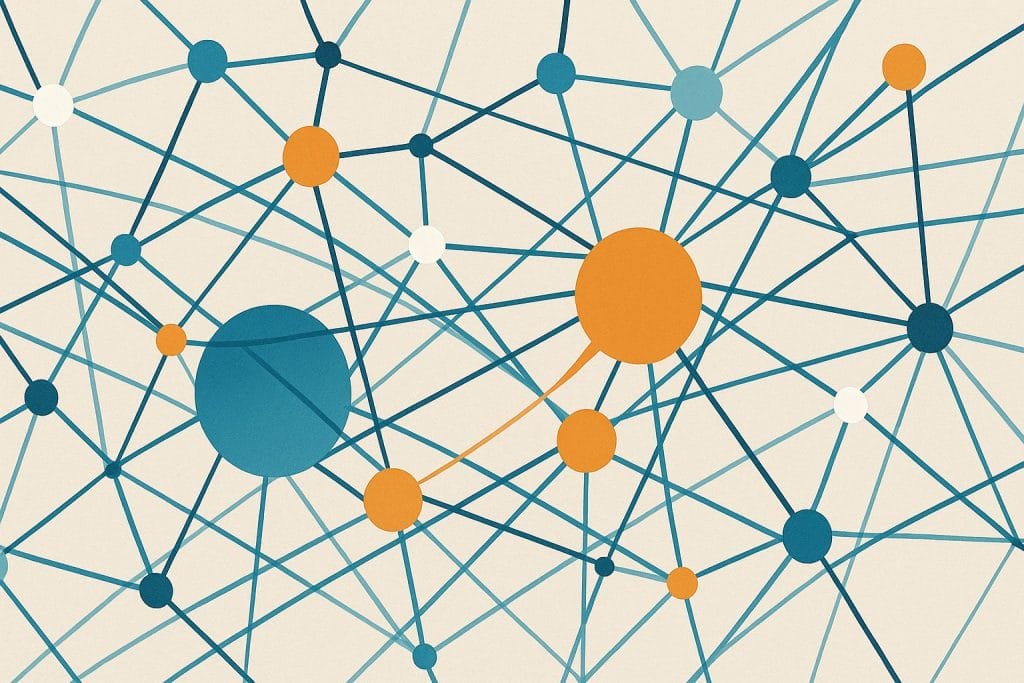 Abstrakte Netzwerkknoten in Blau und Orange