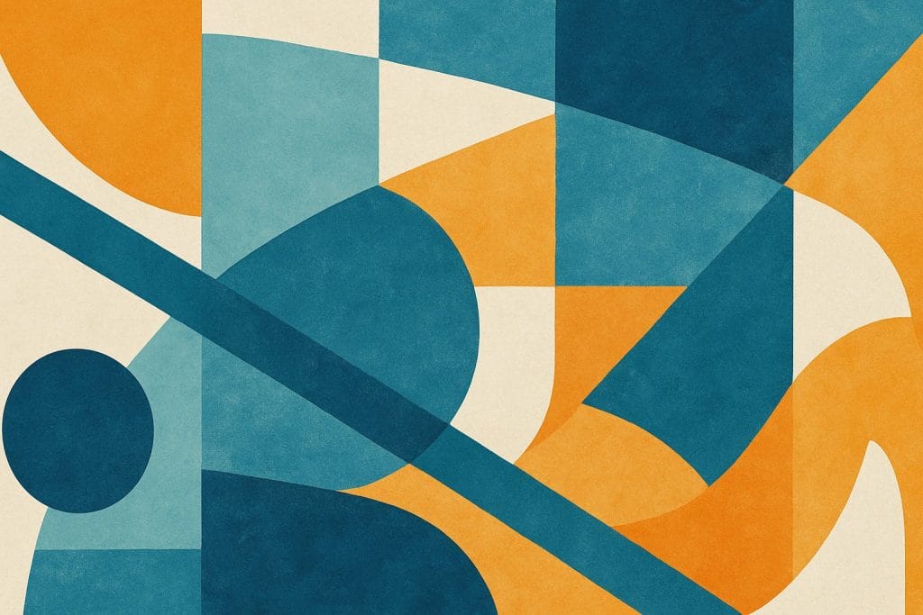 Abstraktes geometrisches Muster in Blau und Orange.