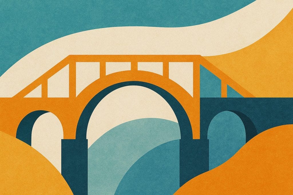 Abstrakte Illustration einer Brücke in Pastellfarben.