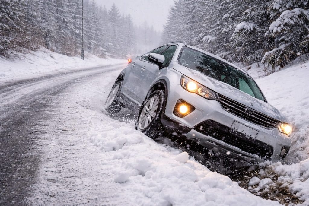 Auto in verschneitem Straßengraben
