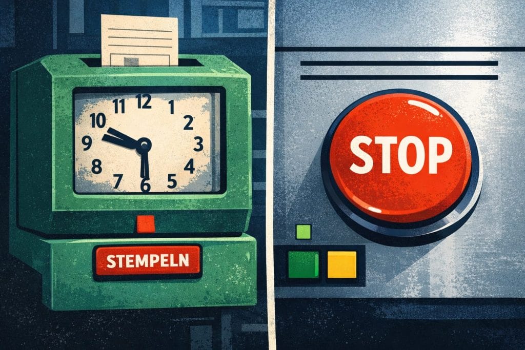 Stempeluhr und Stop-Schalter im Büro