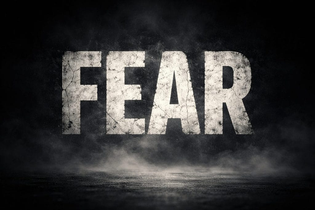 Das Wort 'Fear' im Nebel