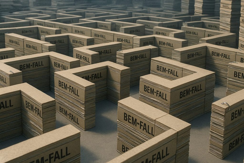 Papierlabyrinth mit der Aufschrift 'BEM-FALL'
