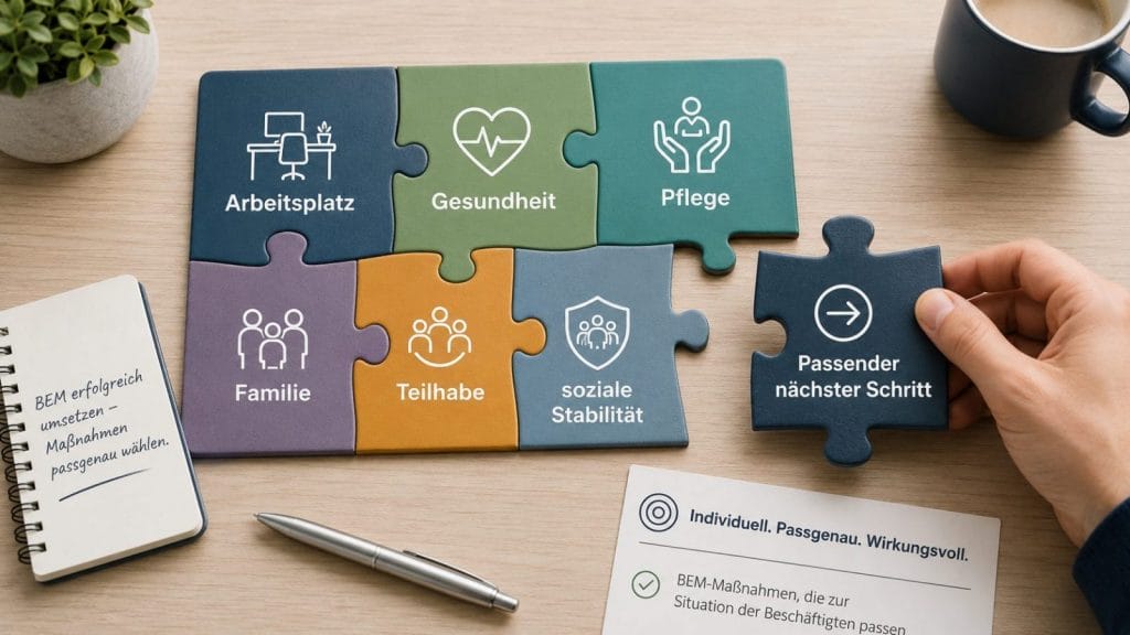 Puzzle zu Arbeitsplatz, Gesundheit und sozialer Stabilität