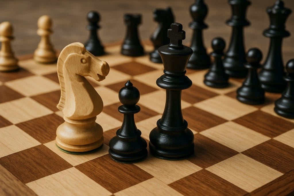 Nahaufnahme von Schachfiguren auf dem Brett.