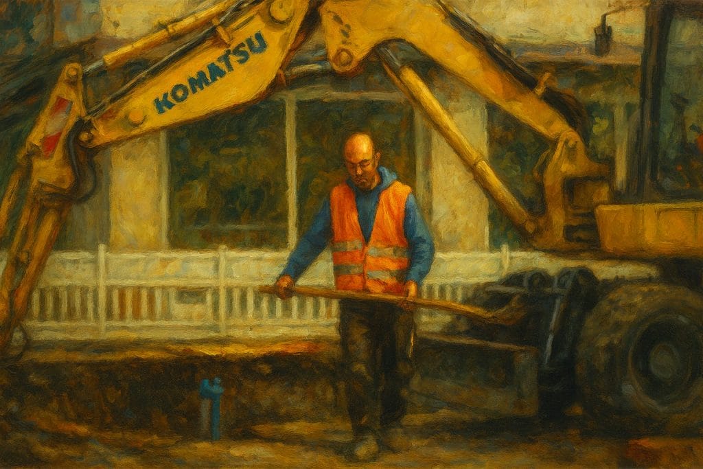 Bauarbeiter mit Bagger auf Baustelle