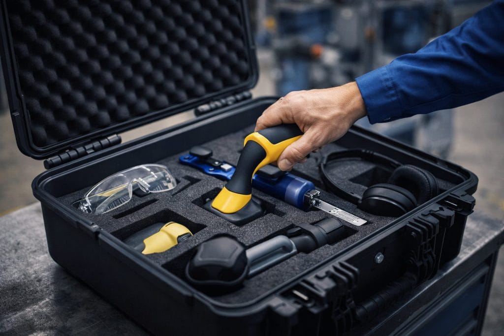 Werkzeugkoffer mit verschiedenen Geräten und Zubehör
