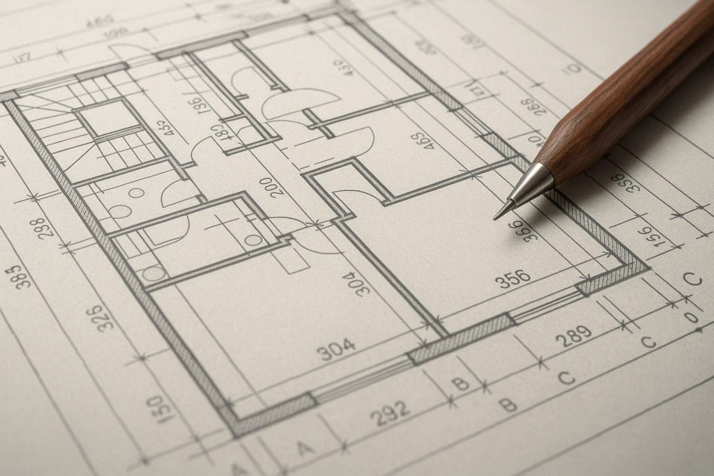Architektur-Grundriss mit Bleistift gezeichnet