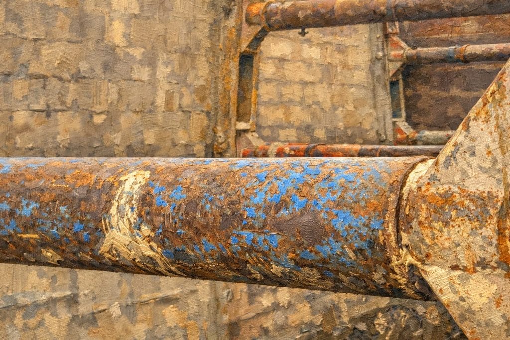 Rostiges Rohr mit blauer Farbe