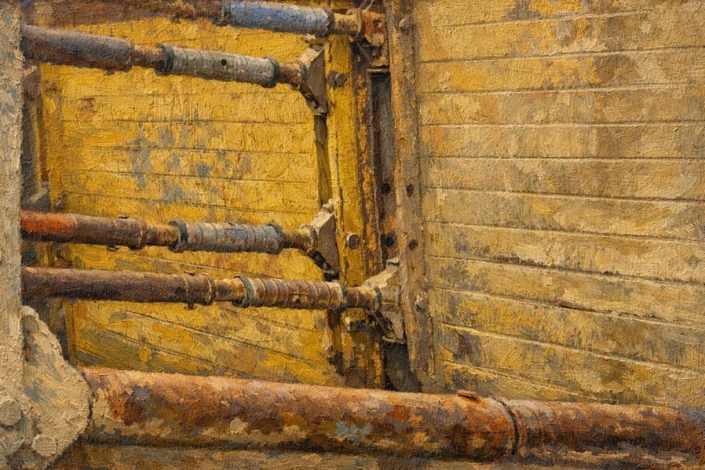 Industrielles Gemälde von Rohren und Rost