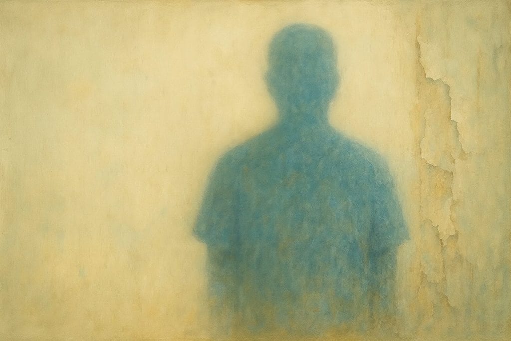 Unscharfe, mysteriöse Silhouette auf bröckeliger Wand